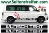 VW Bus T4 T5 T6 Wunschtext Seitenstreifen Aufkleber Set Version N°2 - Art.Nr.: 5128