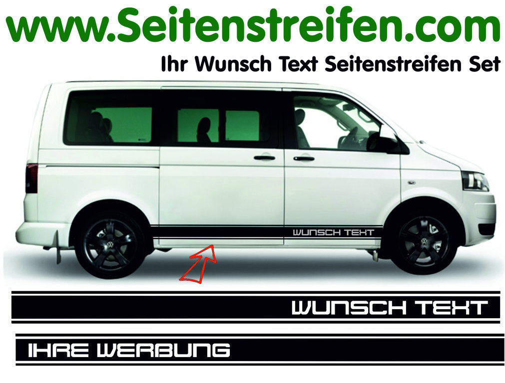 VW Bus T4 T5 T6 - YOUR TEXT Version N°3 - Side Stripes Graphics Decals Sticker Kit - N° 5129