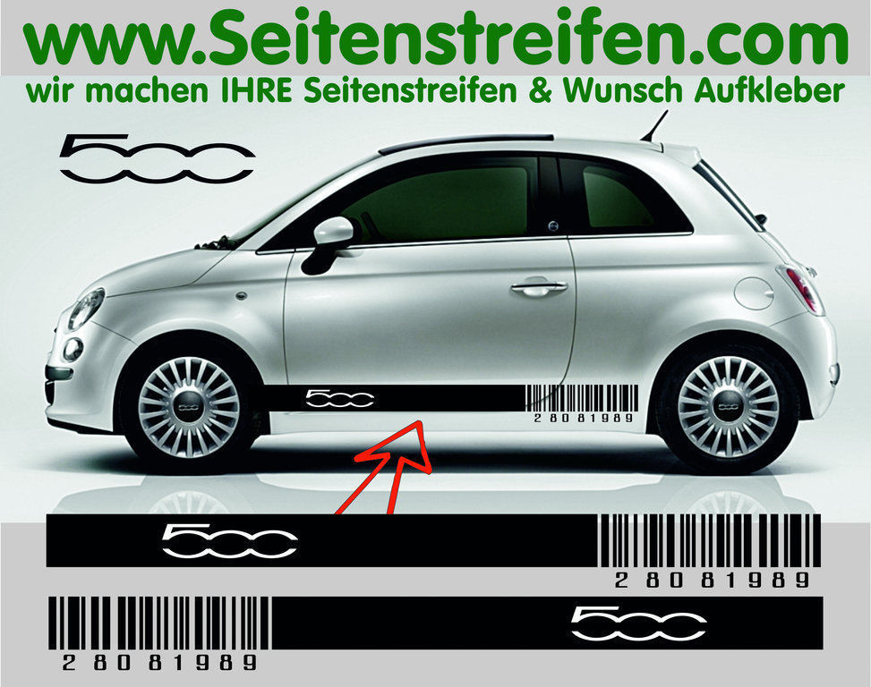 Fiat 500 - Barcode - Side Stripes Graphics Decals Sticker Kit - N° 5177