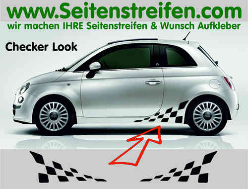 Fiat 500 Checker Seitenstreifen Aufkleber Dekor Set Version N°1 - Art.Nr.: 9654
