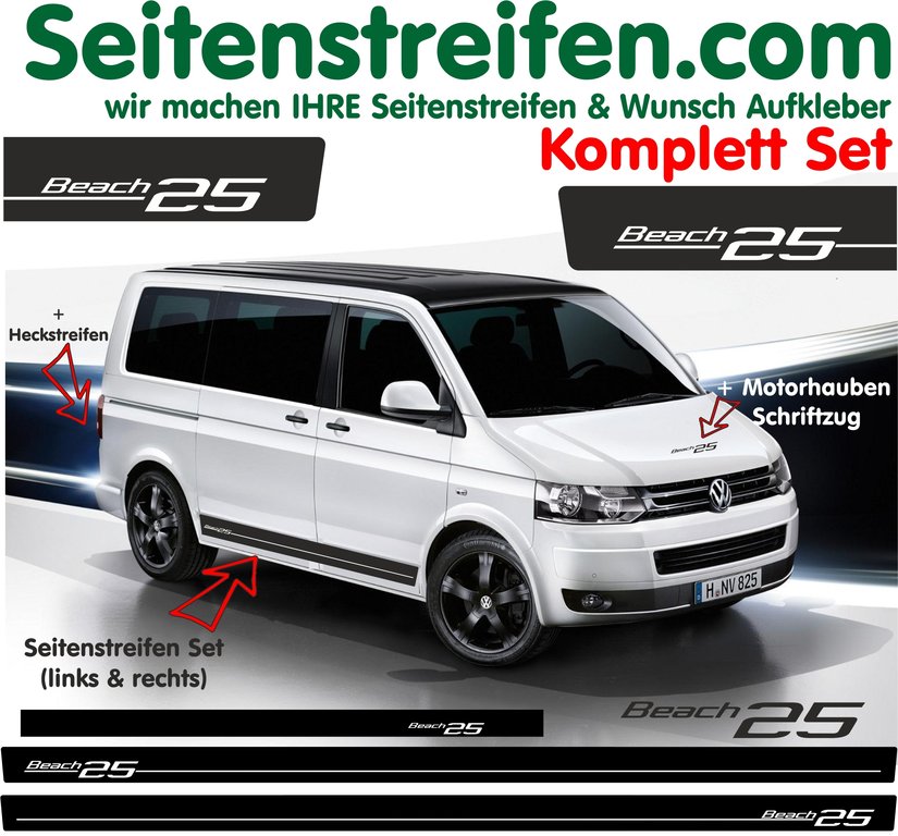 VW Bus T4 T5 T6 - Beach Edition 25 - Side Stripes Graphics Decals Sticker Kit - N° 5110