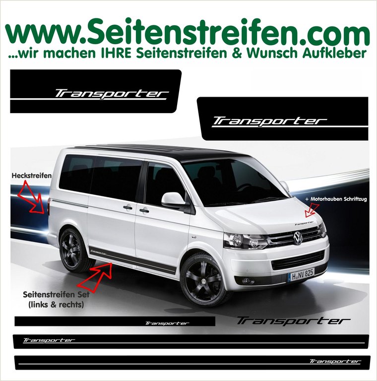 VW Bus T4 T5 T6 - Transporter Edition Look - Side Stripes Graphics Decals Sticker Kit - N° 6011