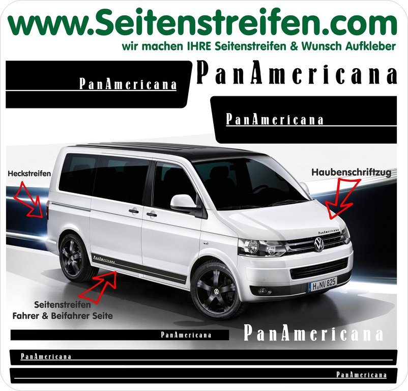 VW BUS T4 T5 T6 PanAmericana Seitenstreifen Aufkleber Set für Syncro Multivan  Art.Nr.: 5204