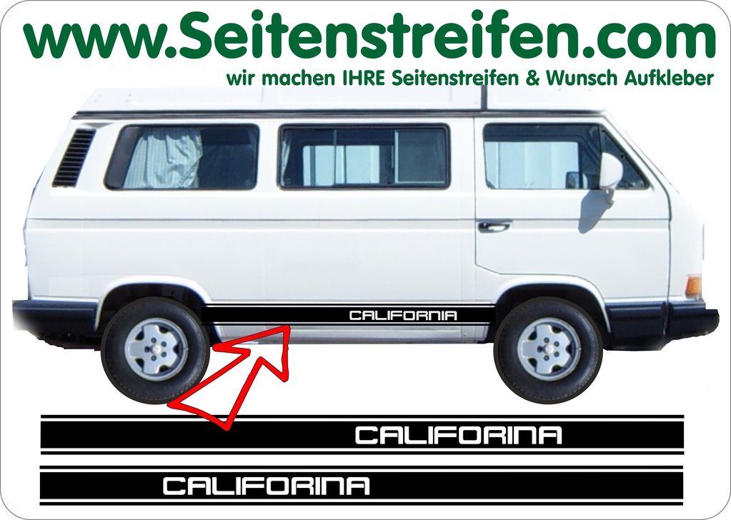 VW Bus T3 - CALIFORNIA Version N°1 - Side Stripes Graphics Decals Sticker Kit - N° 5230
