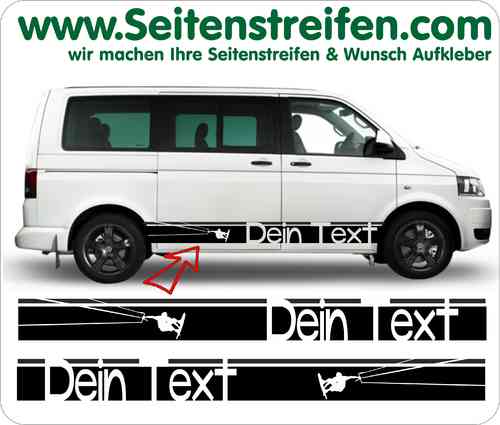 VW Bus T4 T5 T6 Kite mit Deinem Wunsch Text Aufkleber Sticker Seitenstreifen Set  Art.Nr.: 2206