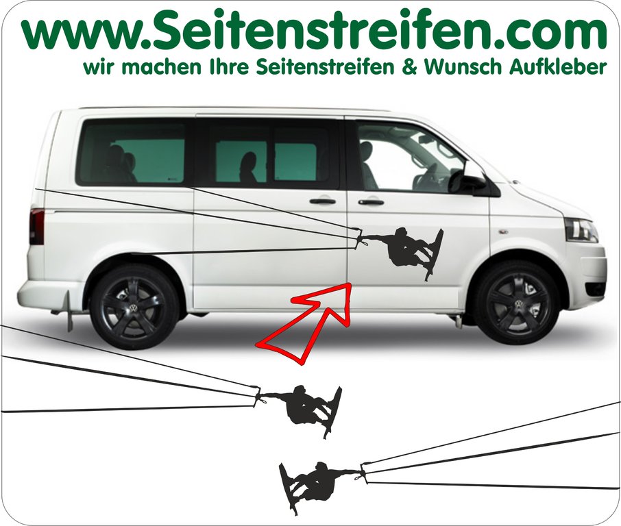 VW Bus T4 T5 T6 - Kite Kitesurf - Graphics Decals Sticker Kit - N° 5214