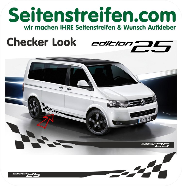 VW BUS T4 T5 T6 - Checker Edition 25 - Side Stripes Graphics Decals Sticker Kit - N° 5222