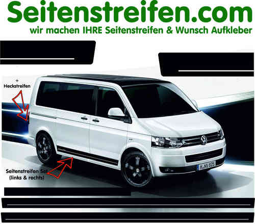 VW Bus Edition Seitenstreifen Aufkleber Komplett Set Ohne Text & Linie Schwarz Matt - Art. Nr.: 8492