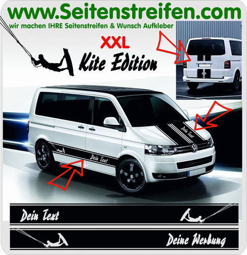 VW Bus T4 T5 T6 Dein Wunsch Text - Kite / Kite Surf Aufkleber Set Nr.: 5026