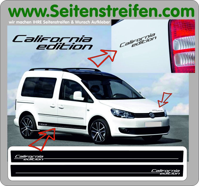VW CADDY - California Edition - Side Stripes Graphics Decals Sticker Kit - N° 5075