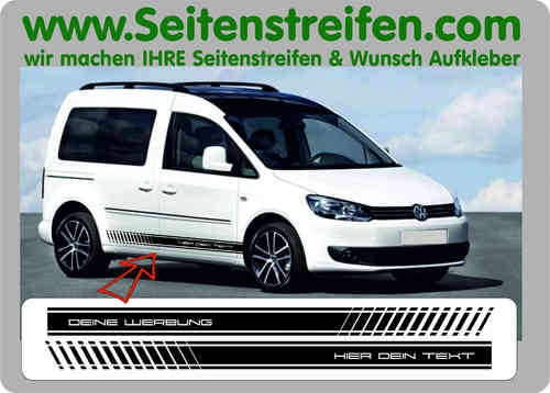 VW Caddy - WUNSCH TEXT - DEINE WERBUNG - EVO Seitenstreifen Aufkleber Set - Art.Nr: 5080