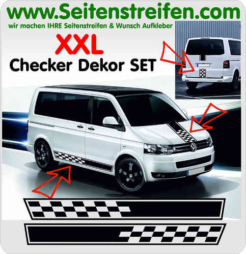 VW Bus T4 T5 T6 Checker Look - XXL Aufkleber Dekor Sticker Komplett Set Art.Nr.: 5097