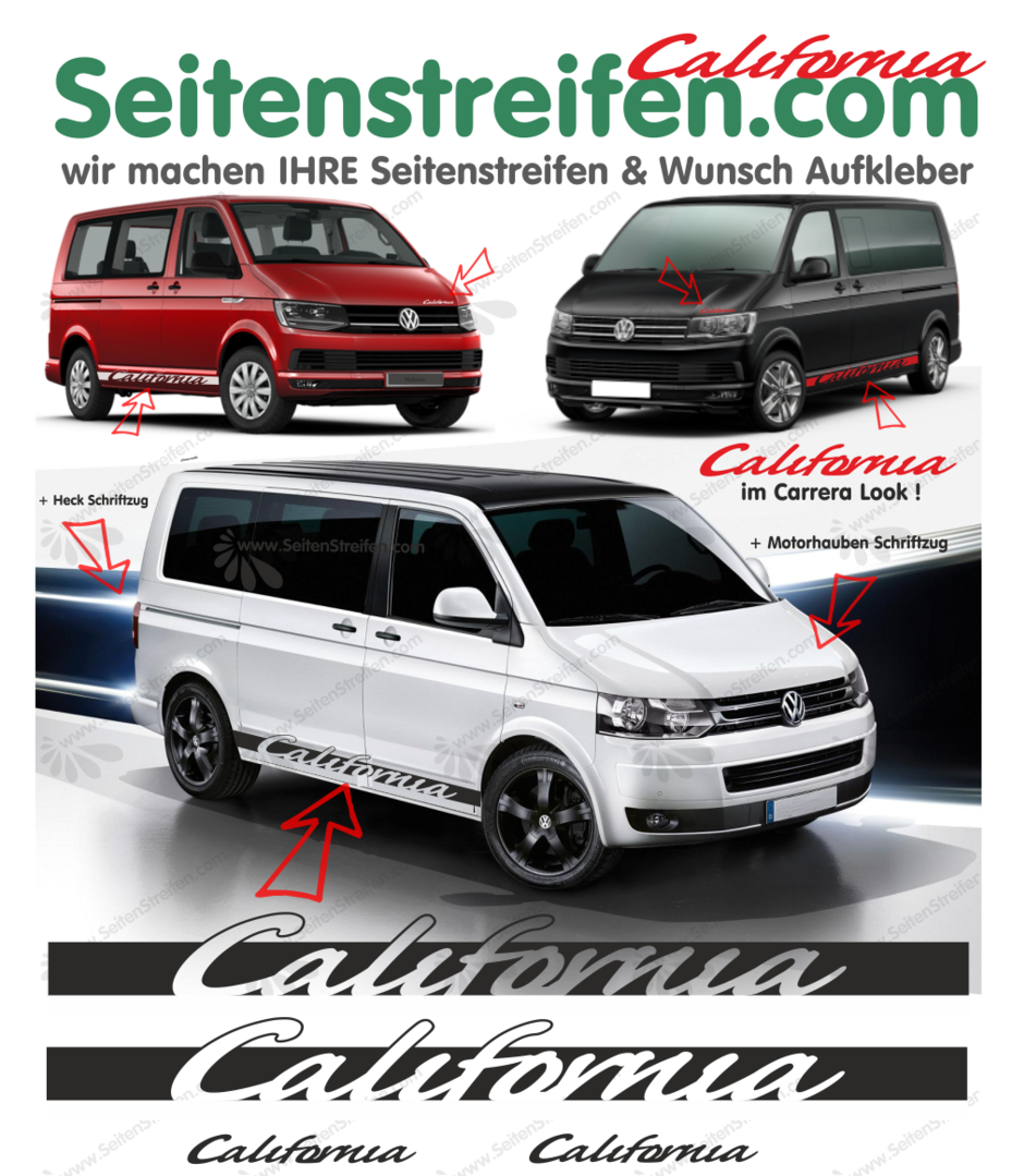 VW T4 California side Stripes or T5 Decals Stickers any colour westfalia camper
