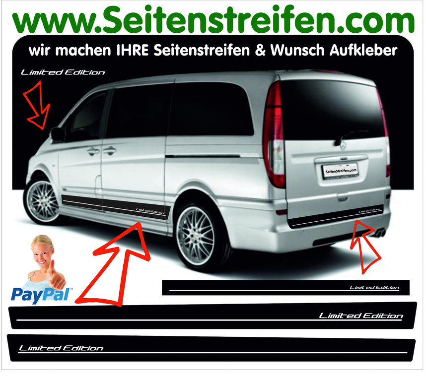Mercedes Benz Viano & Vito - Limited Edition - Side Stripes Graphics Decals Sticker Kit - N° 7632