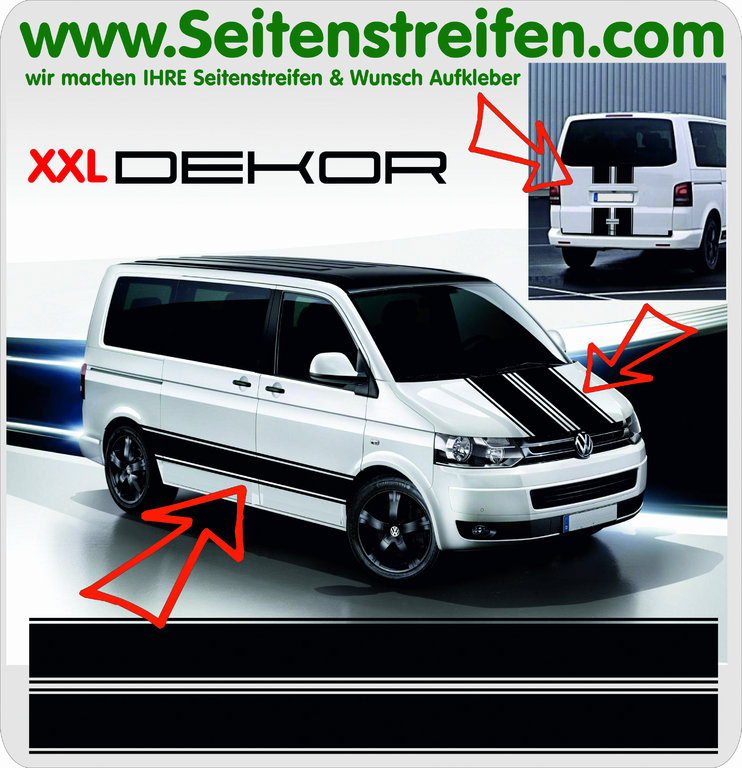 VW Bus T4 T5 T6 - "without Text" XXL - Side Stripes Graphics Decals Sticker Kit - N° 9047