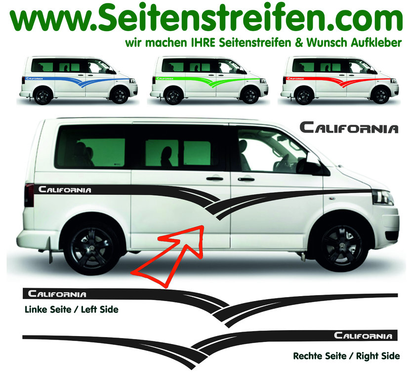 T4 T5 VW Bus California Wing set de pegatinas laterales / adhesivo - N° 9104