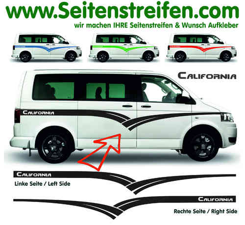 VW Bus T4 T5 T6 California Seitenstreifen Aufkleber Dekor Set "Wing" - Art.Nr.: 9104
