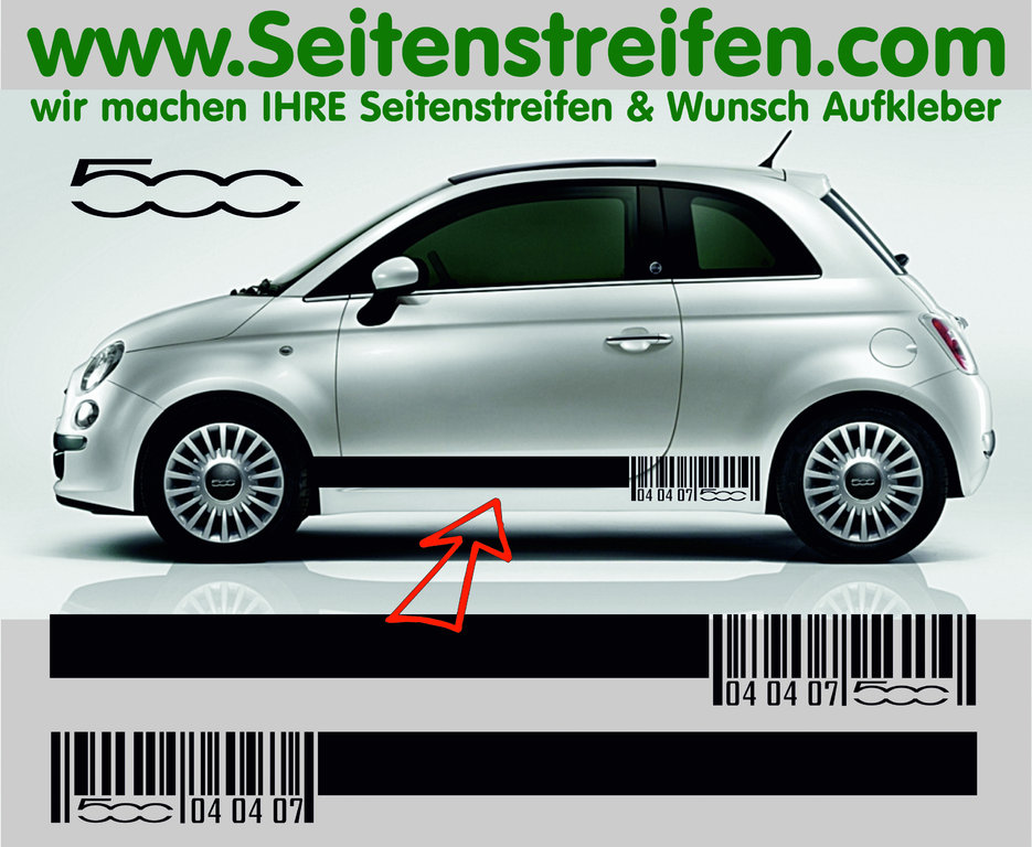 Fiat 500 - Barcode - Side Stripes Graphics Decals Sticker Kit version N°5 - N° 7687