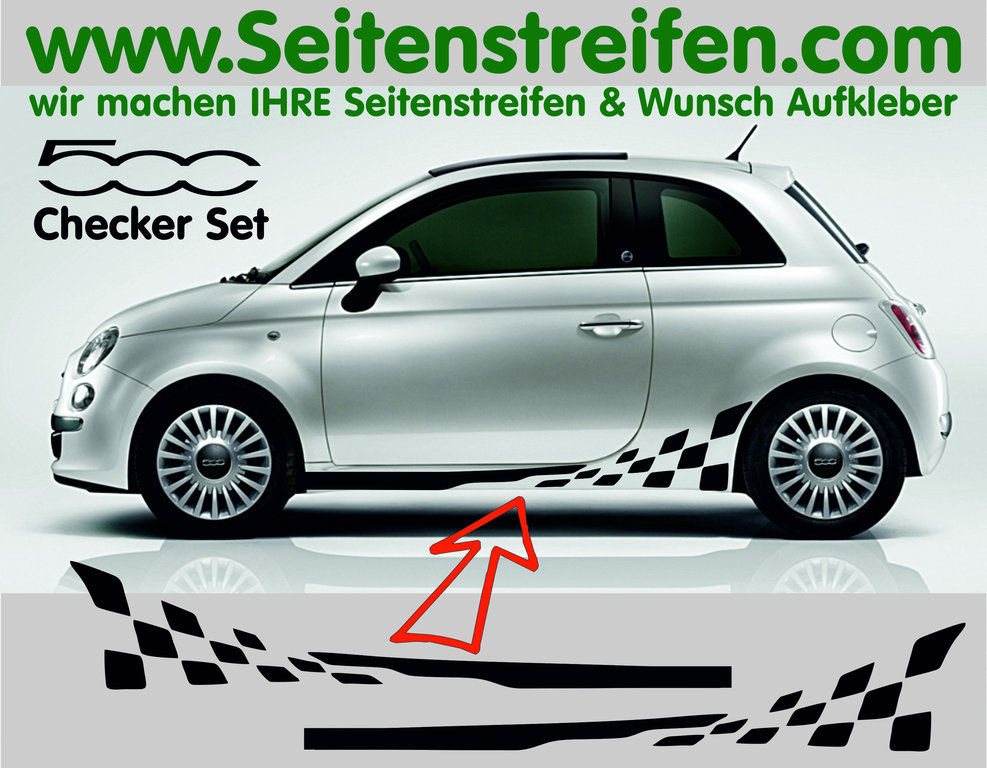 Fiat 500 Checker Seitenstreifen Aufkleber Dekor Set Version N°2 - Art.Nr 7862