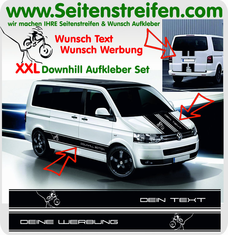 VW Bus T4 T5 T6 - Downhill YOUR TEXT / ADVERTISEMENT XXL - Graphics Decals Sticker Kit - N° 2018