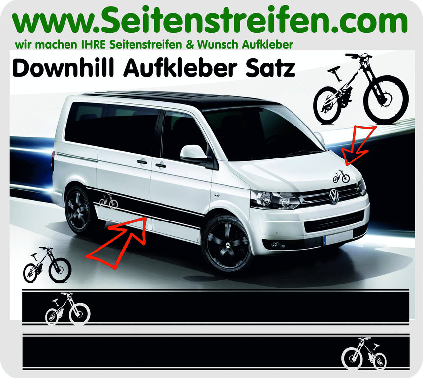 VW Bus T4 T5 T6 - Downhill Bike - Side Stripes Graphics Decals Sticker Kit - N° 3020