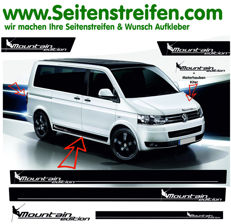 VW Bus T4 T5 T6 - Mountain Edition Climber - Side Stripes Graphics Decals Sticker Kit - N° 2021