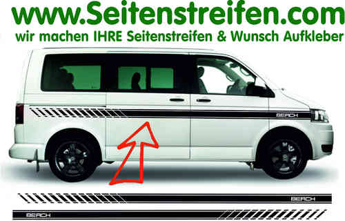 VW Bus T4 T5 T6   Beach EVO Custom Seitenstreifen Aufkleber Set Art.Nr.: 2557