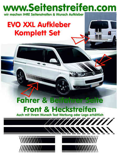 VW Bus T4 T5 EVO XXL Komplett Seitenstreifen Haube Heck Aufkleber Dekor Set - Art.Nr.: 21719