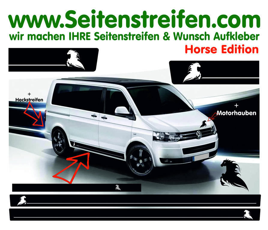 VW BUS T4 T5 T6 Horse Pferde Edition Seitenstreifen Aufkleber Dekor Komplett Set - Art.Nr.: 9399