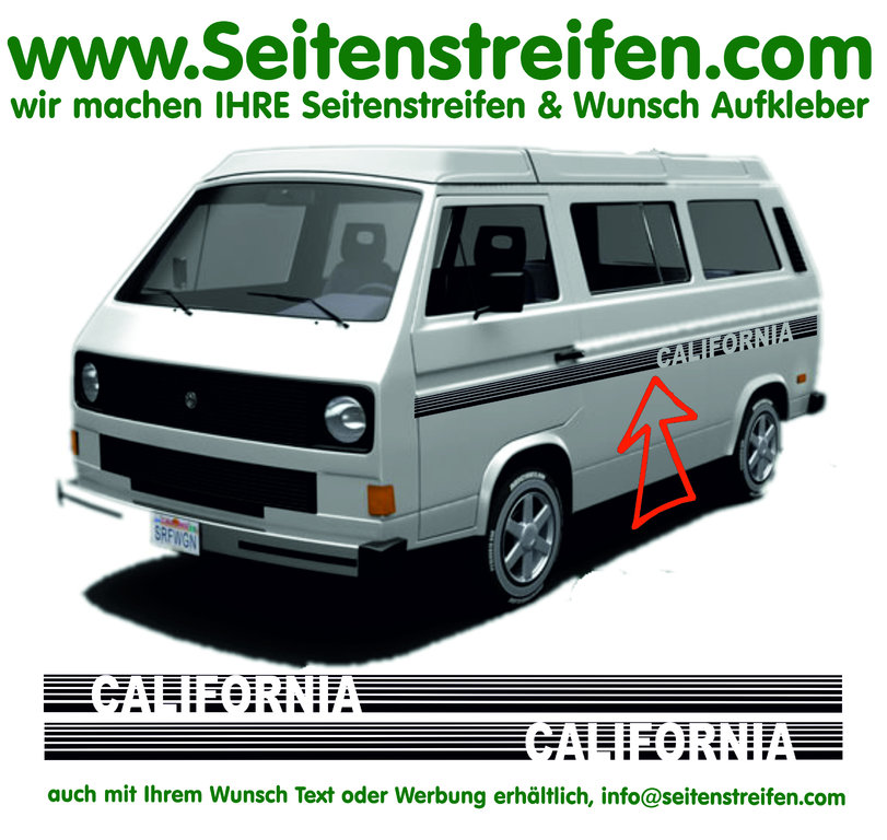 VW Bus T3 - CALIFORNIA Stripes - Side Stripes Graphics Decals Sticker Kit - N° 17014