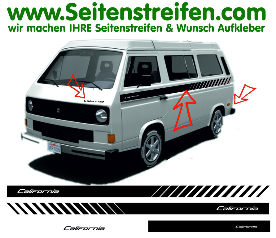 VW Bus T3 - CALIFORNIA EVO Custom - Side Stripes Graphics Decals Sticker Kit - N° 17015
