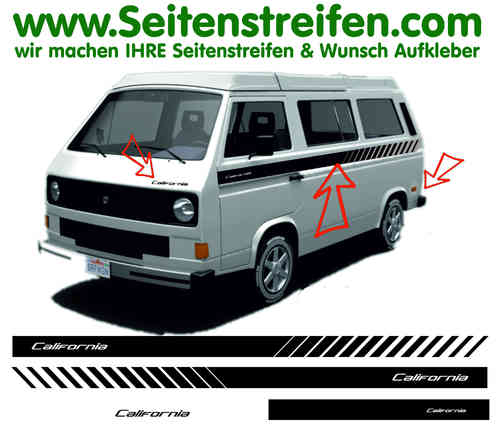 VW Bus T3 - CALIFORNIA EVO Custom - Seitenstreifen Aufkleber Dekor Komplett Set   - Art.Nr.: 17015