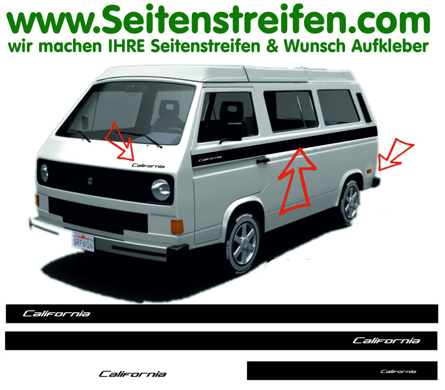 VW Bus T3 - CALIFORNIA Custom - Seitenstreifen Aufkleber Dekor Komplett Set - Art.Nr.: 17016