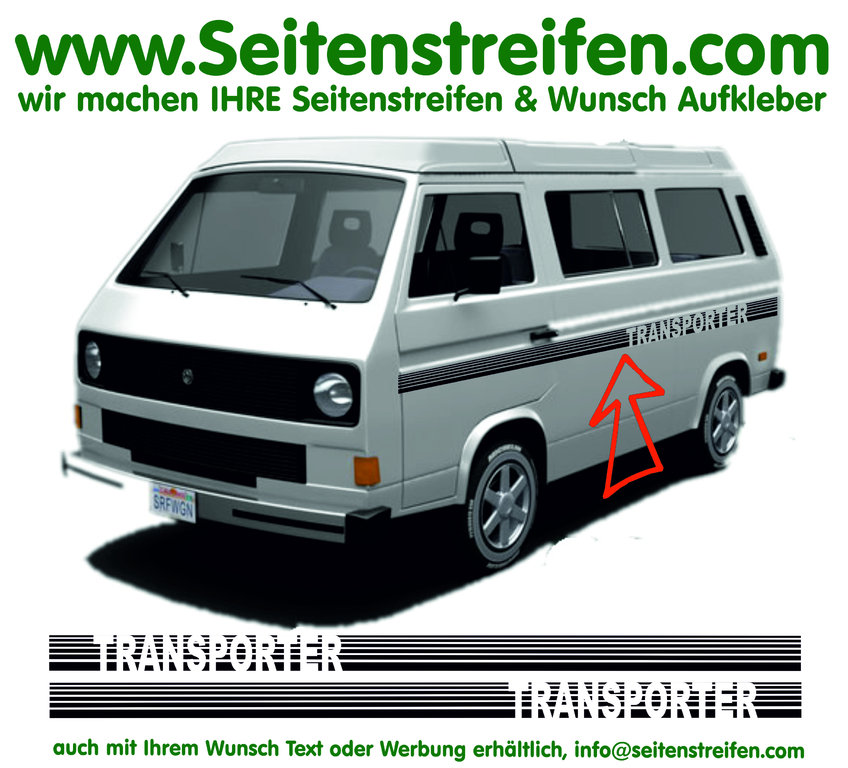 VW Bus T3 - motiv Transporter Custom pruhy - sada bočních polepů - polepy - N° 17023