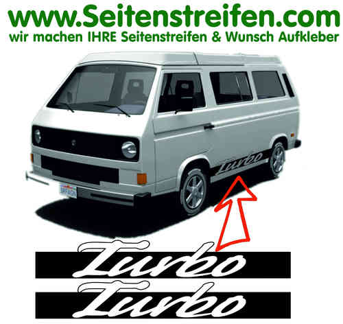 VW Bus T3 Turbo Seitenstreifen Schriftzüge Aufkleber Dekor Set Version N°1  - Art.Nr.: 17012