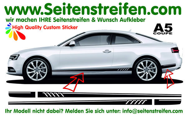 Audi A5 S5 Coupe RS Look Seitenstreifen Aufkleber Dekor Set - Art.Nr.: 9947