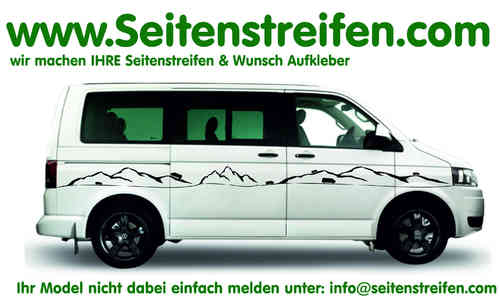 VW BUS T4 T5 T6 Motiv Berge und Bus Seitenstreifen Aufkleber Dekor Komplett Set  - Art.Nr.: 18998