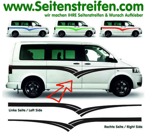 VW Bus T4 T5 T6 - Seitenstreifen Aufkleber Dekor Set "Wing" - Art.Nr.: 9736