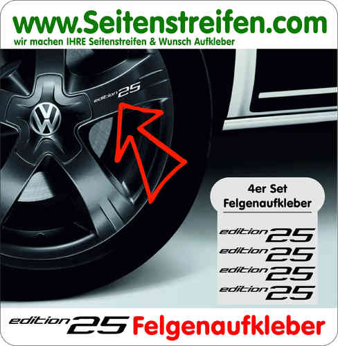 VW Bus Edition 25 Felgen Aufkleber 4er Set 8cm Lang - Art. Nr.: 7534