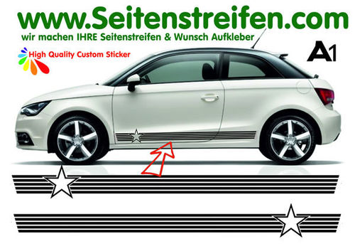 Audi A1 Stern - Star Seitenstreifen Aufkleber Dekor Set - Art.Nr.: 5169