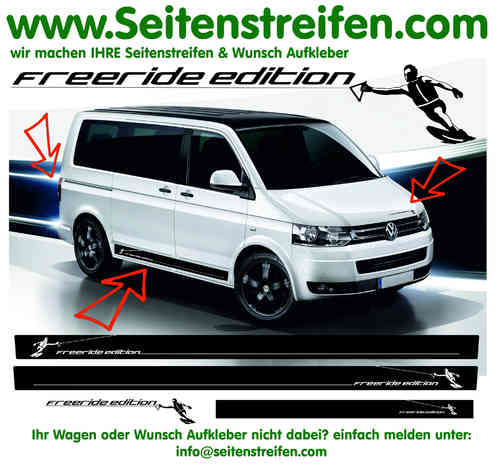 VW Bus T4 T5 T6  WAKEBOARD freeride edition Seitenstreifen Aufkleber Komplett Satz - Art.Nr.: 9709
