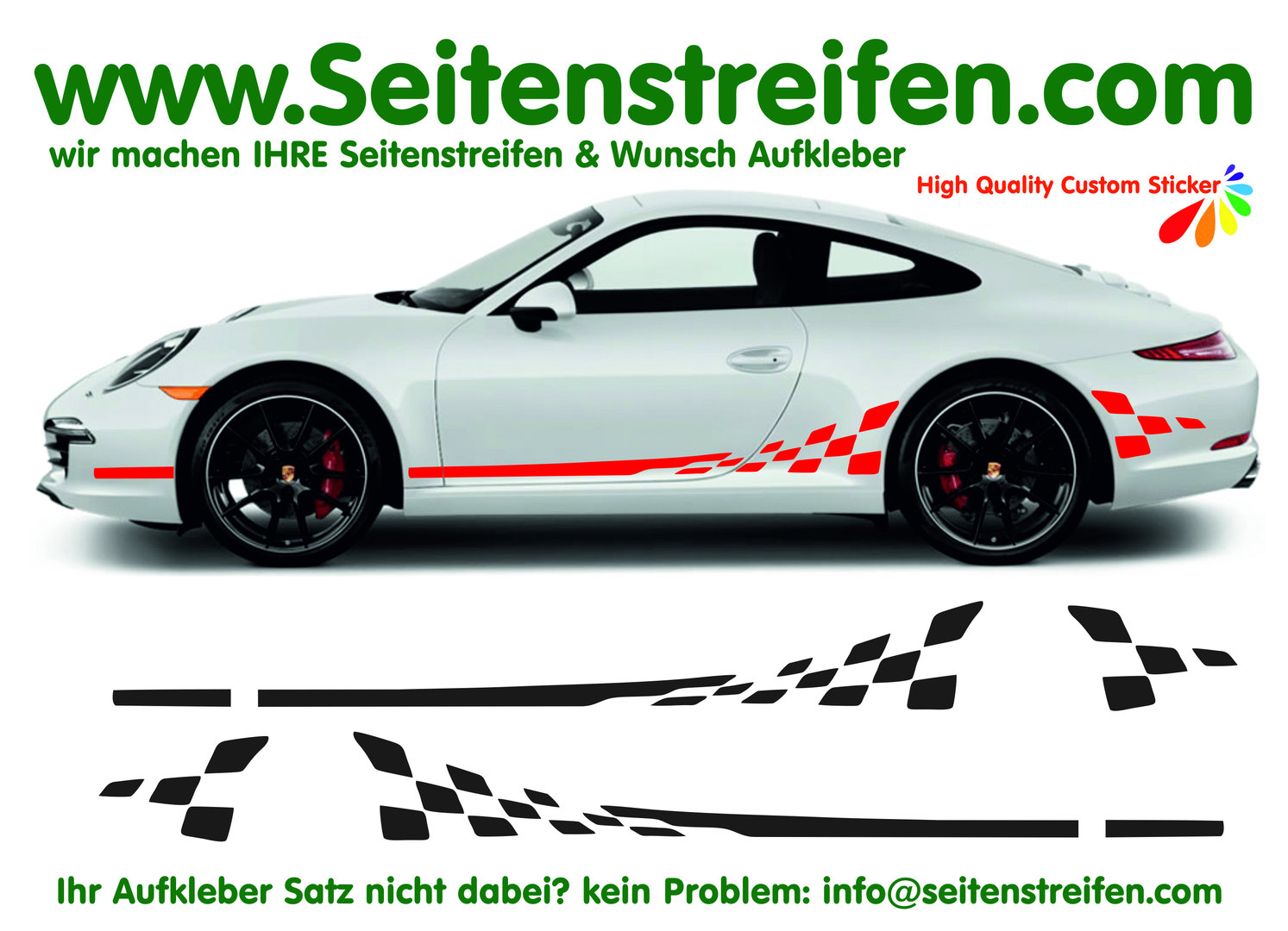 PORSCHE 911 (991) GT3 Checker Komplett Seitenstreifen Aufkleber Dekor Set - Art. Nr.: 7784