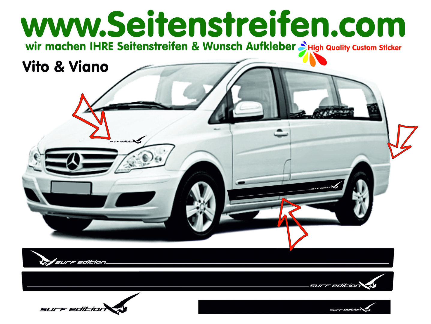 Mercedes Benz Vito & Viano Surf Edition Seitenstreifen Aufkleber Komplett Set N°.: 7674