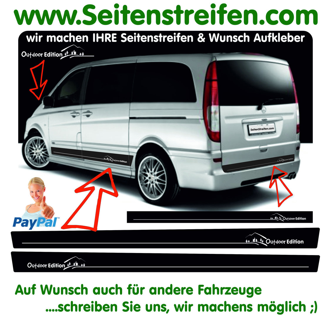 Mercedes Benz Vito & Viano - Outdoor Edition - Side Stripes Graphics Decals Sticker Kit - N° 7677