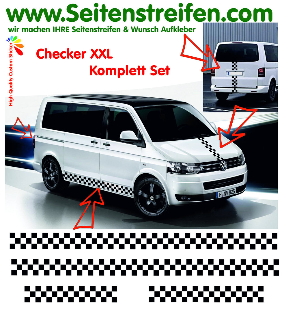VW Bus T4 T5 T6 - Karo Checker XXL - Side Stripes Graphics Decals Sticker Kit - N° 4005
