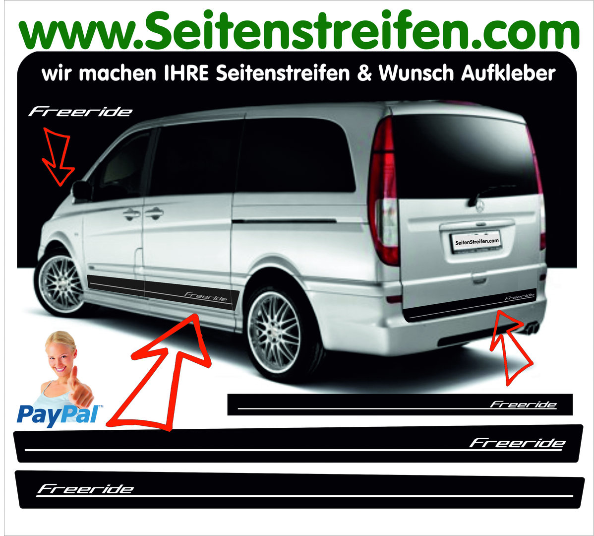 Mercedes Benz Vito & Viano - Freeride - Side Stripes Graphics Decals Sticker Kit - N° 1677