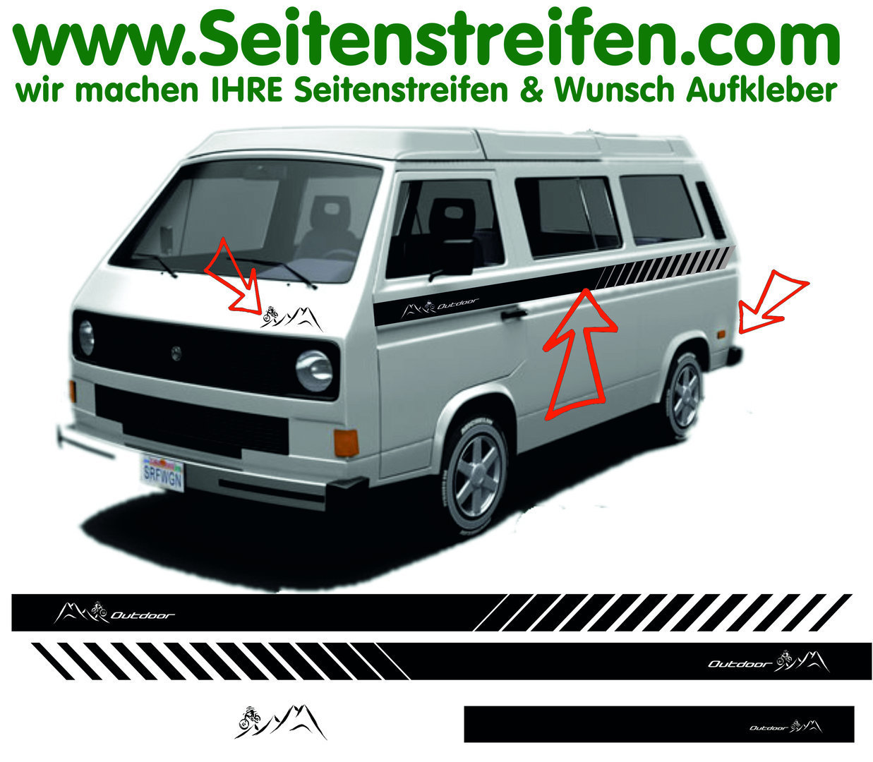VW Bus T3 EVO Custom Berge Mountain Outdoor Seitenstreifen Aufkleber Sticker Dekor Set Art.Nr.: 1286