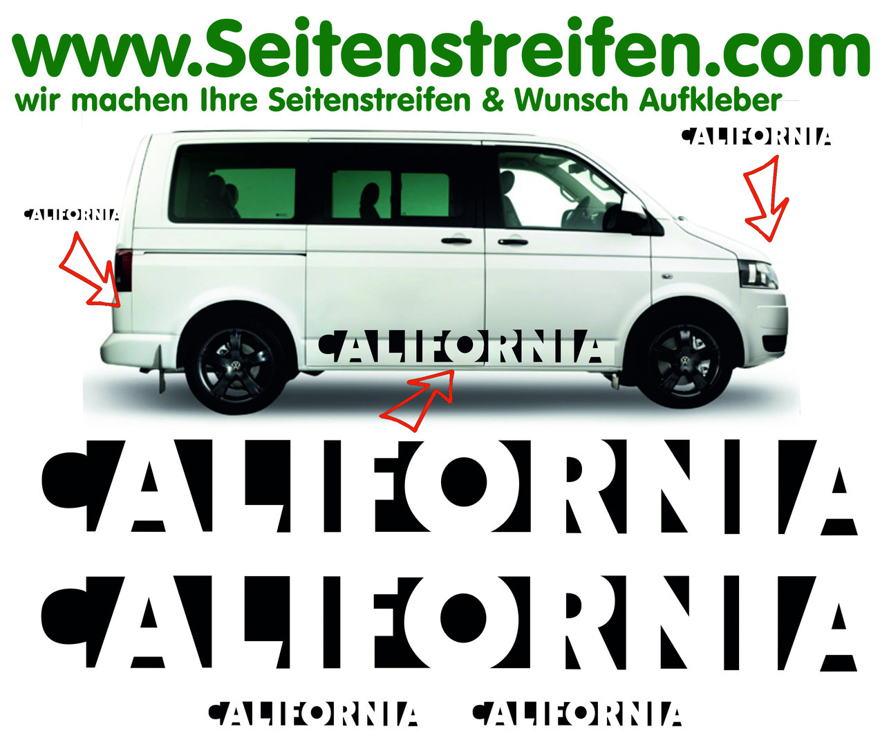 VW Bus T4 T5 T6 California San Francisco Look Seitenstreifen Aufkleber Komplett Set - Nr. 3550