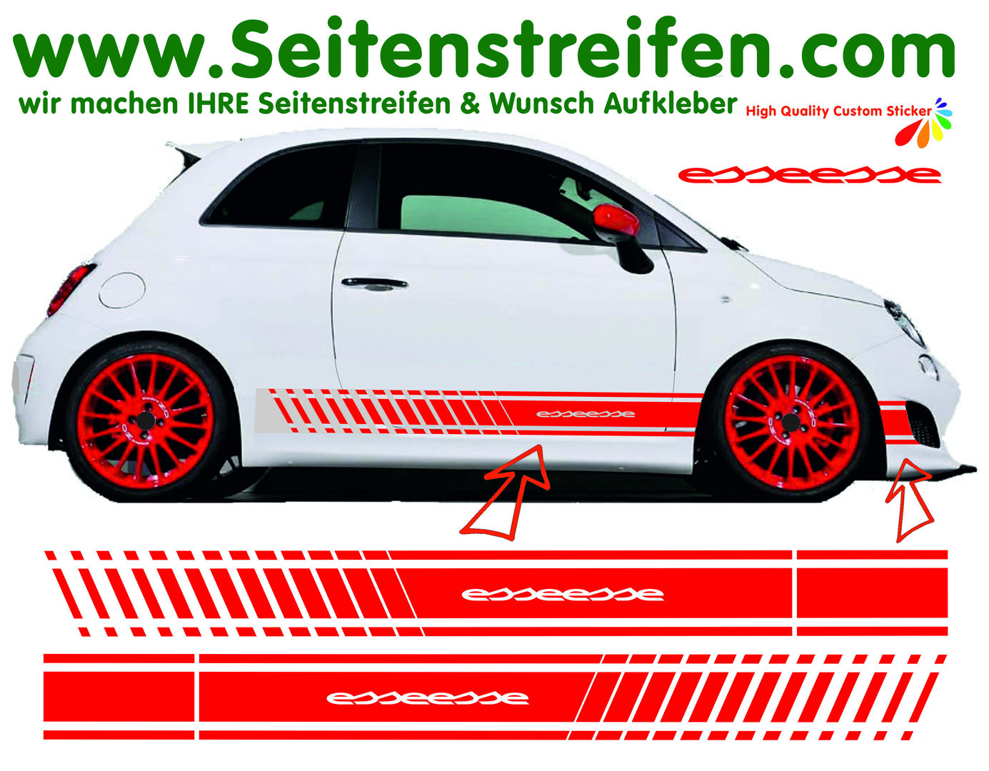 Fiat 500 -  essessee EVO - Side Stripes Graphics Decals Sticker Kit - N° 1144