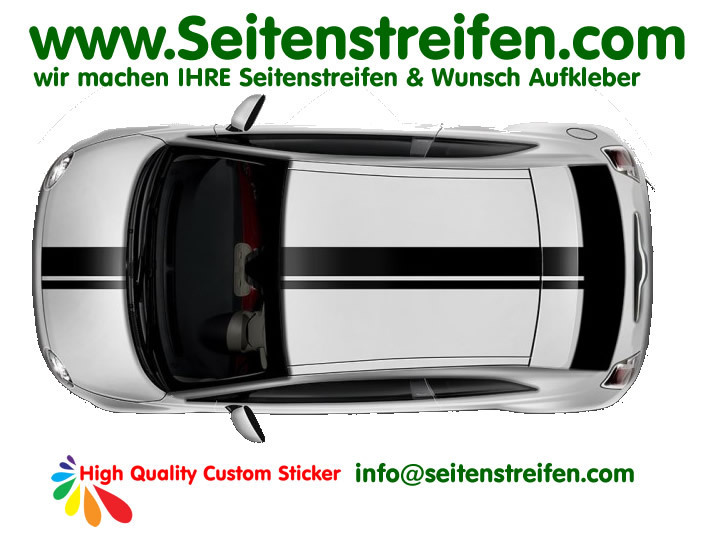 Fiat 500 - Haube Dach Rallye Streifen Aufkleber Dekort Set  - Art.Nr.: 1150